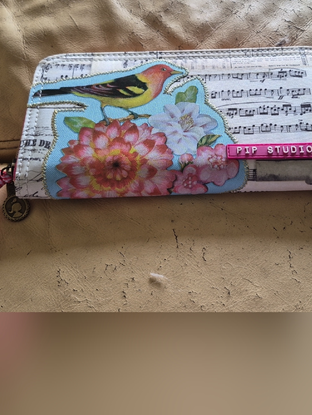 Pip Studio Floral Bird Zip Phone Wallet - Pink & Blue